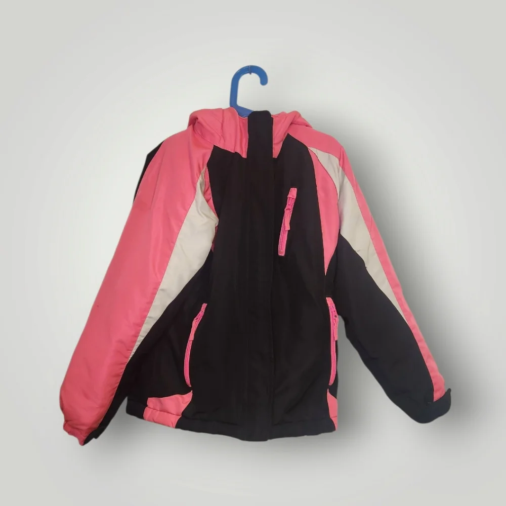 The Children's Place Girl Windbreaker Hooded puffer Jacket Black Pink m 7 8
